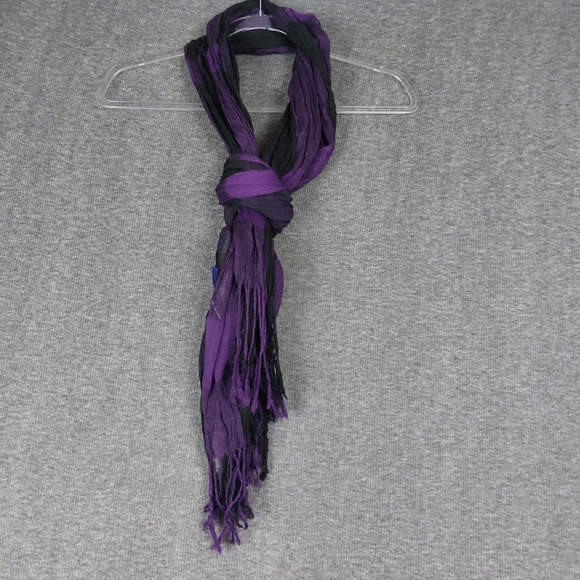 MILEY CYRUS & MAX AZRIA WOMENS Y2K PURPLE BLACK PLAID SHEER FRINGE SCARF 16×72 - Picture 1 of 9